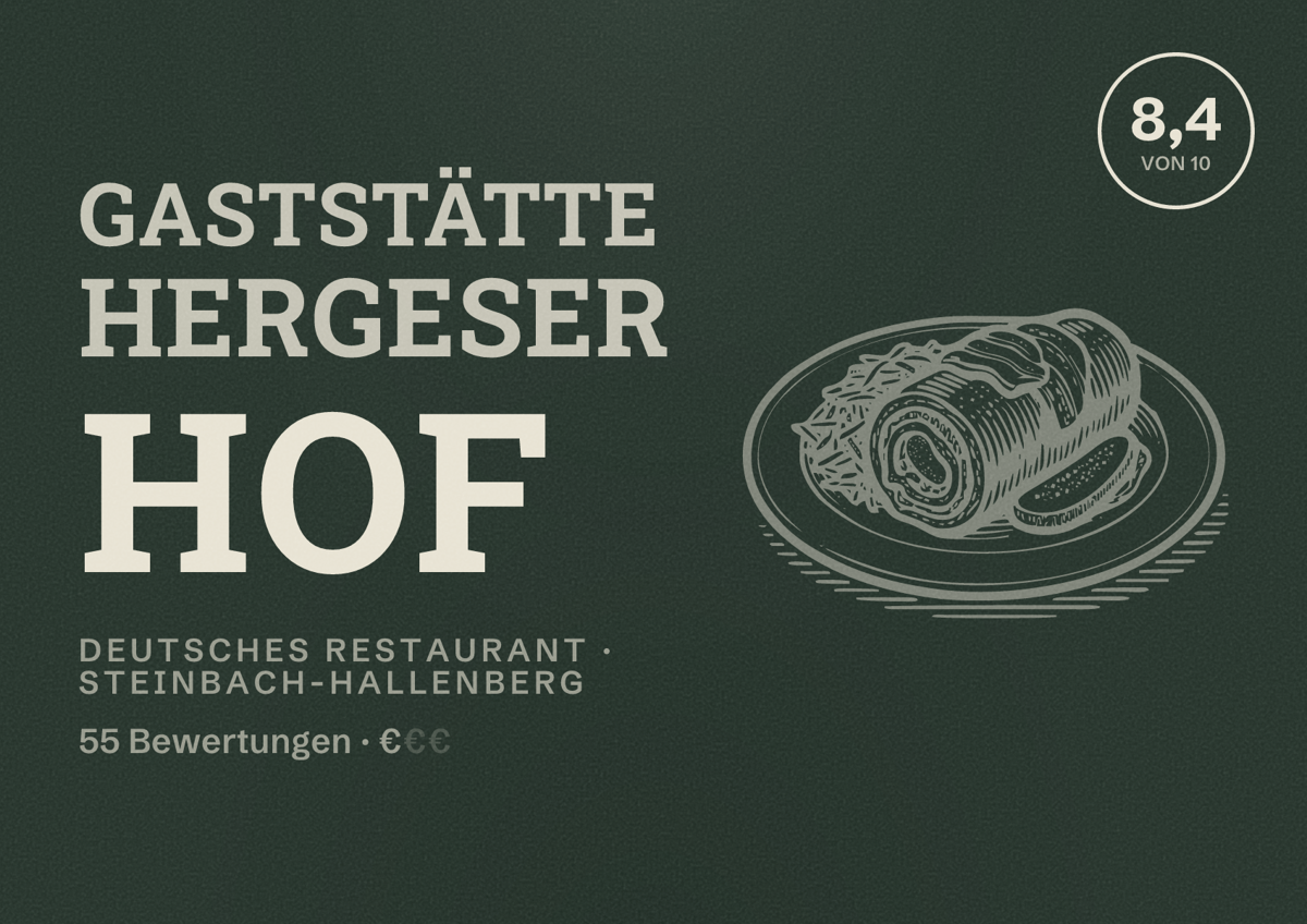 Illustriertes Poster von Gaststätte Hergeser Hof, Deutsches Restaurant in Steinbach-Hallenberg: Bewertung 8,4 von 10 aus 55 Bewertungen, Preisniveau €