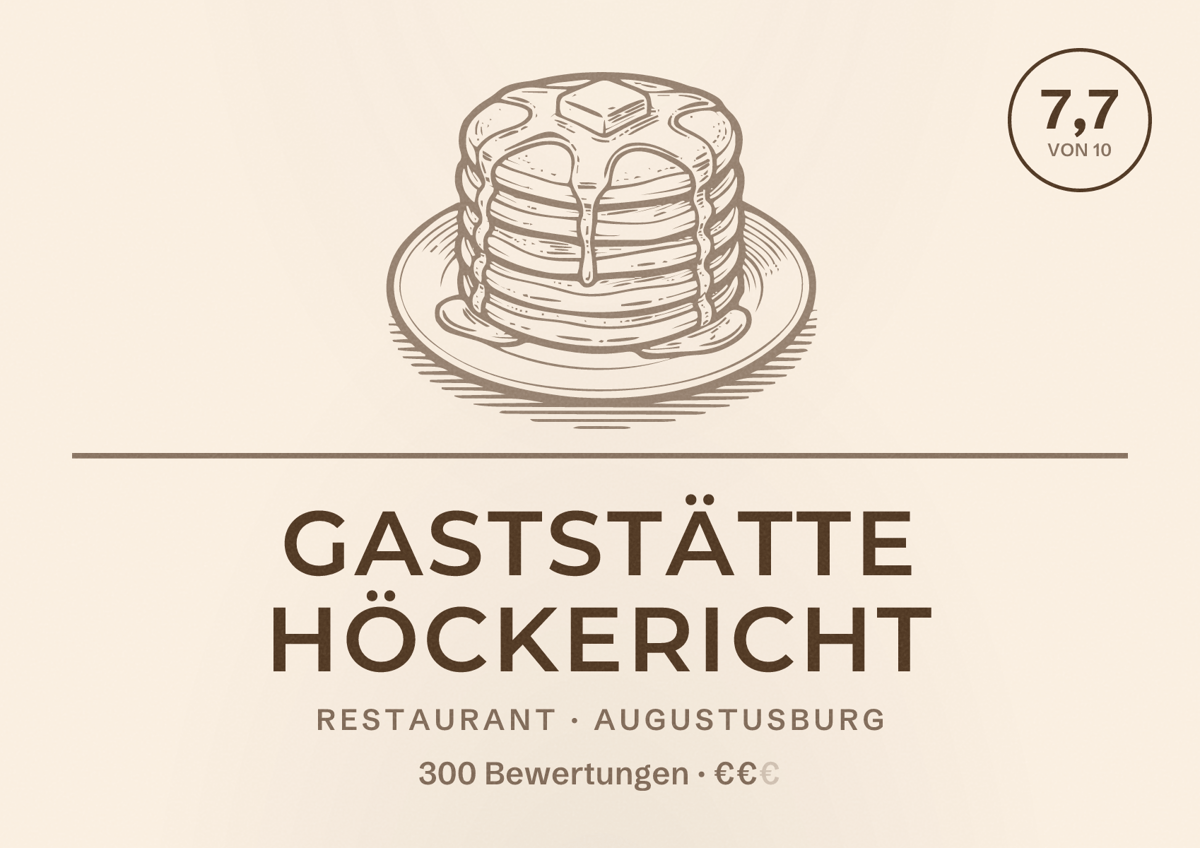 Illustriertes Poster von Gaststätte Höckericht, Restaurant in Augustusburg: Bewertung 7,7 von 10 aus 300 Bewertungen, Preisniveau €€