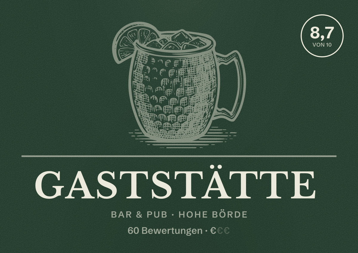 Illustriertes Poster von Gaststätte, Bar & Pub in Hohe Börde: Bewertung 8,7 von 10 aus 60 Bewertungen, Preisniveau €