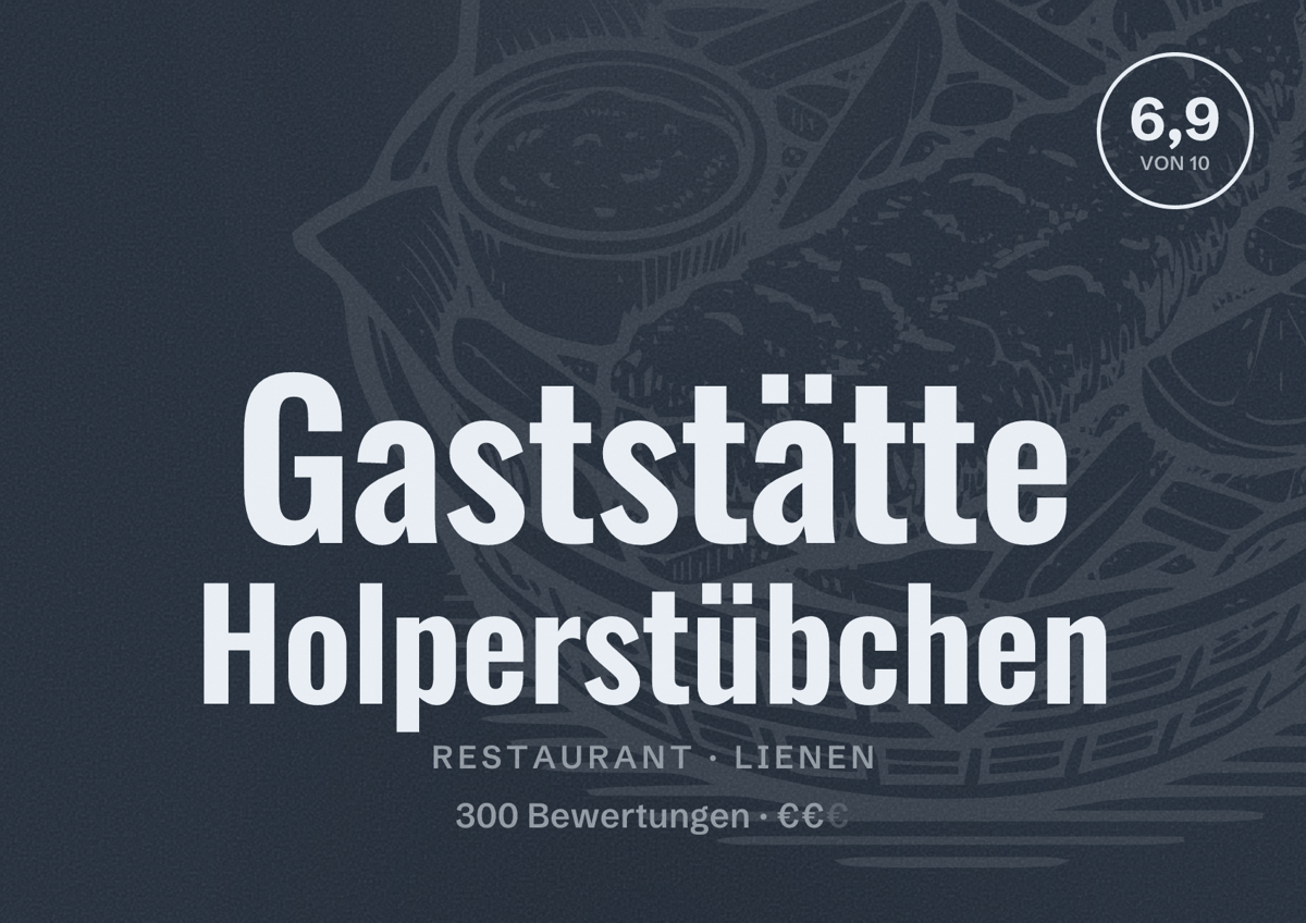 Illustriertes Poster von Gaststätte Holperstübchen, Restaurant in Lienen: Bewertung 6,9 von 10 aus 300 Bewertungen, Preisniveau €€
