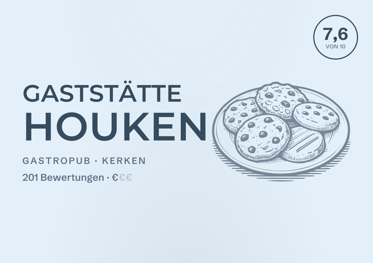 Illustriertes Poster von Gaststätte Houken, Gastropub in Kerken: Bewertung 7,6 von 10 aus 201 Bewertungen, Preisniveau €