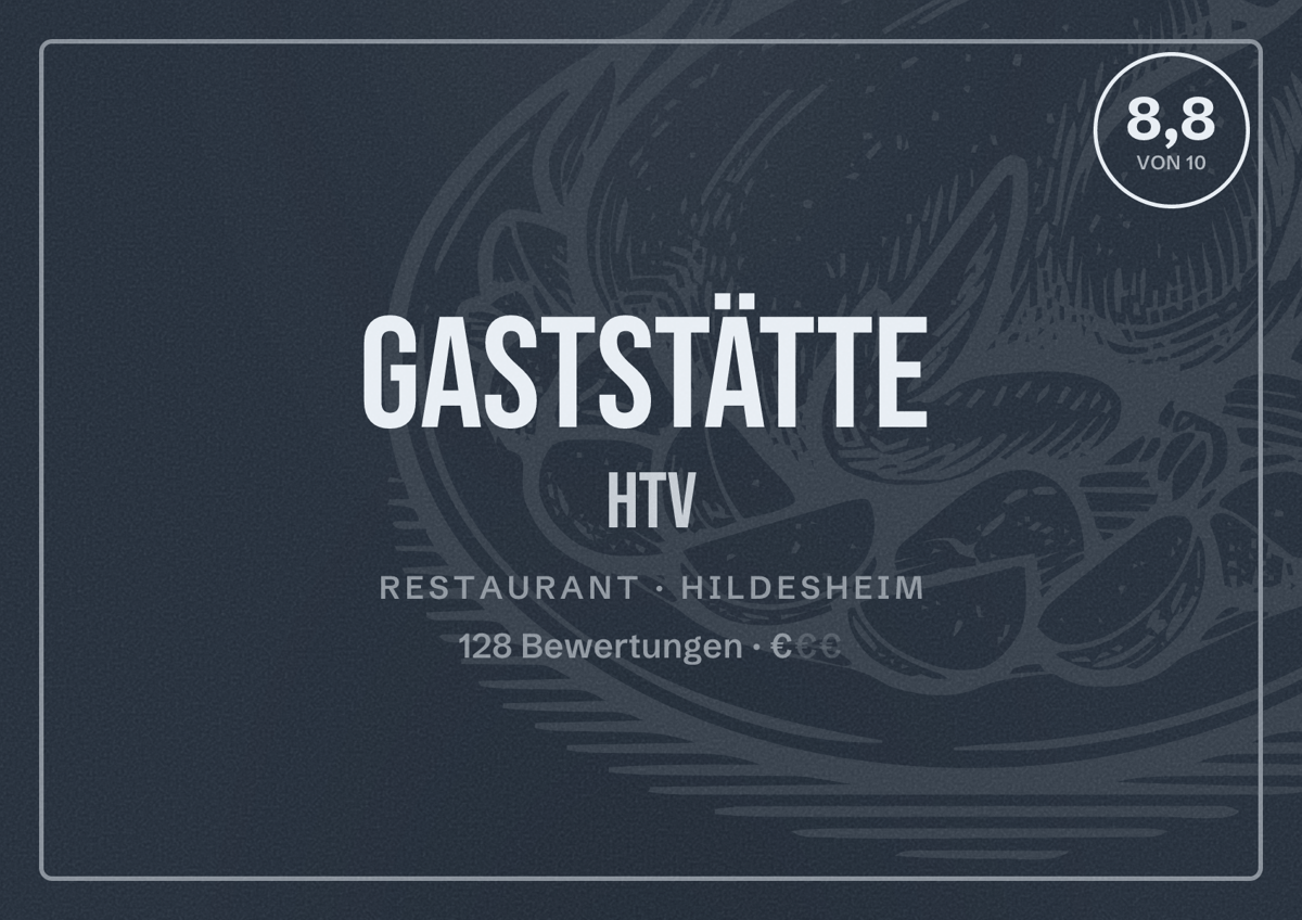 Illustriertes Poster von Gaststätte HTV, Restaurant in Hildesheim: Bewertung 8,8 von 10 aus 128 Bewertungen, Preisniveau €