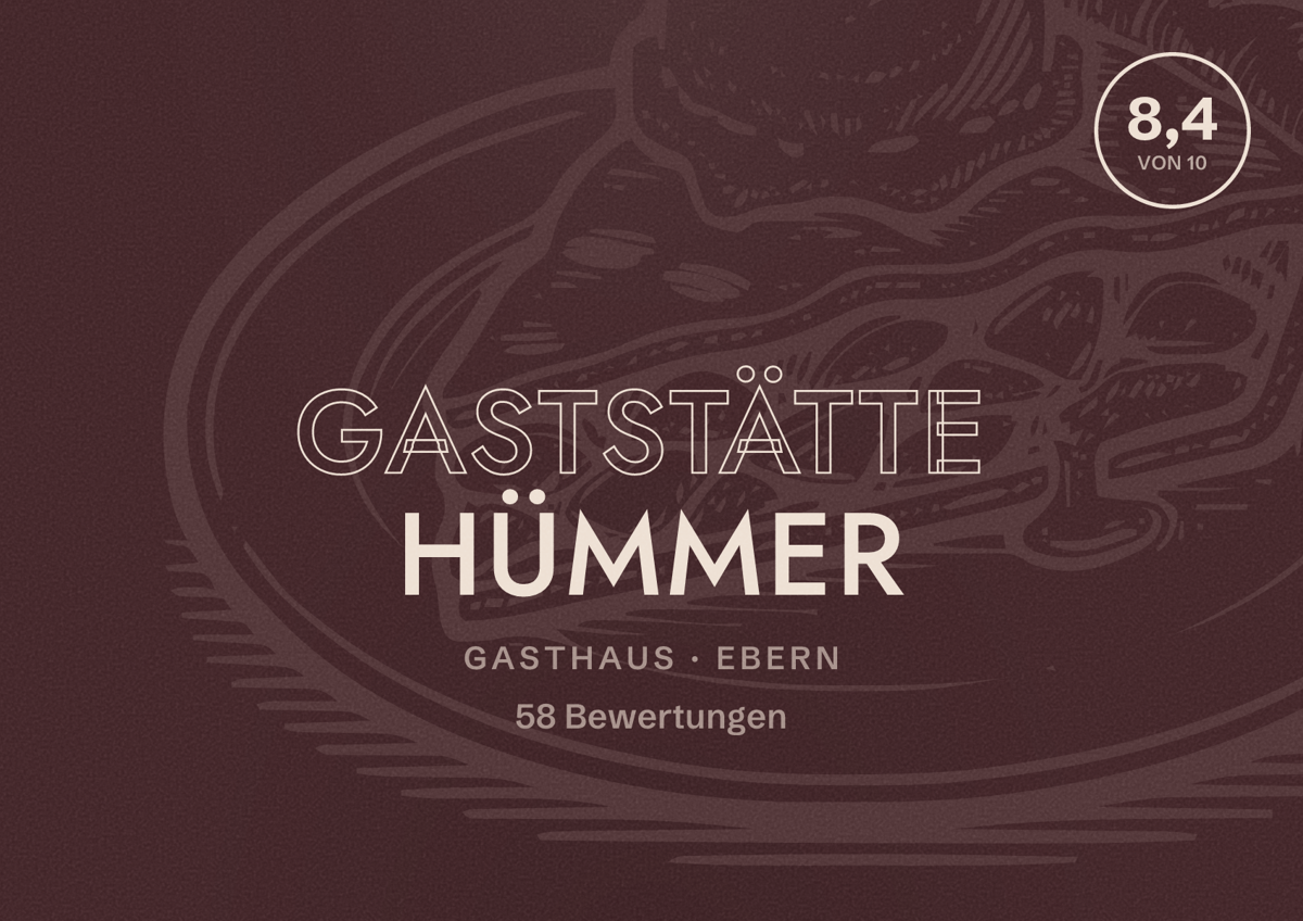 Illustriertes Poster von Gaststätte Hümmer, Gasthaus in Ebern: Bewertung 8,4 von 10 aus 58 Bewertungen