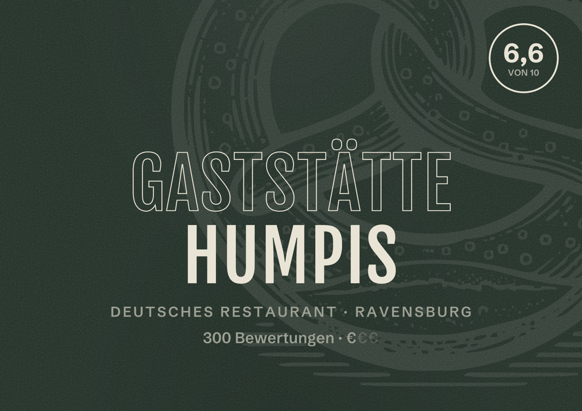 Illustriertes Poster von Gaststätte Humpis, Deutsches Restaurant in Ravensburg: Bewertung 6,6 von 10 aus 300 Bewertungen, Preisniveau €