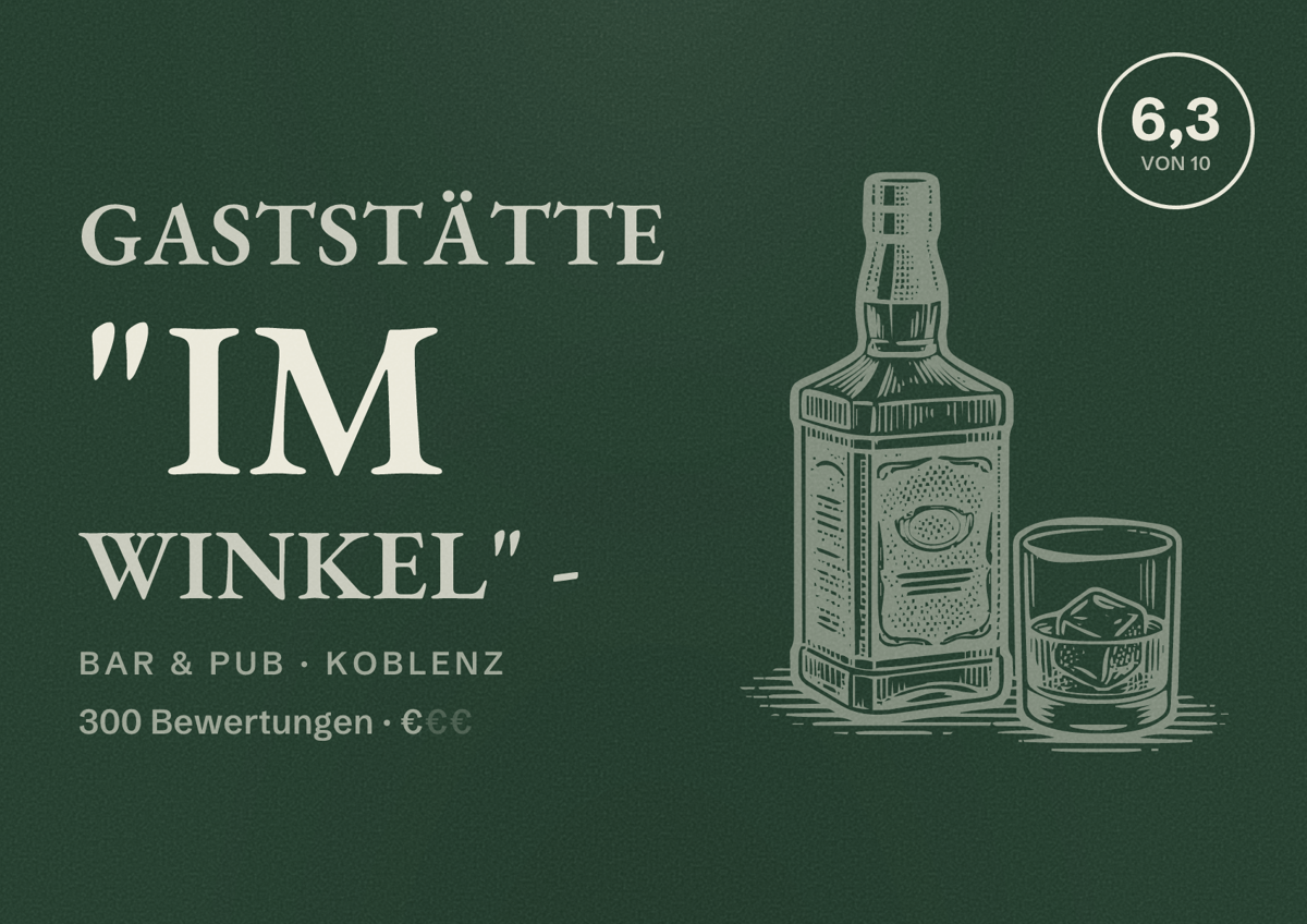Illustriertes Poster von Gaststätte "Im Winkel" -, Bar & Pub in Koblenz: Bewertung 6,3 von 10 aus 300 Bewertungen, Preisniveau €