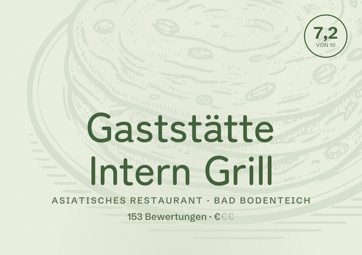 Illustriertes Poster von Gaststätte Intern Grill, Asiatisches Restaurant in Bad Bodenteich: Bewertung 7,2 von 10 aus 153 Bewertungen, Preisniveau €