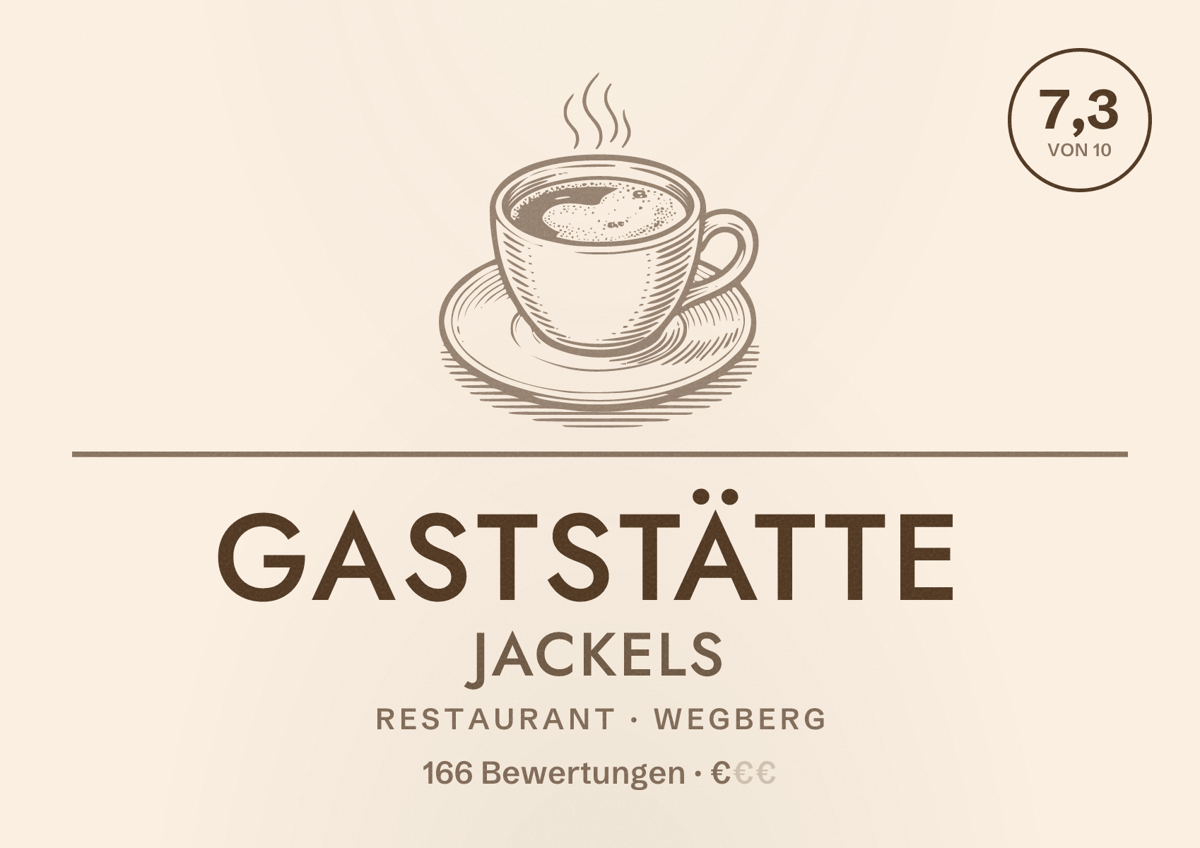 Illustriertes Poster von Gaststätte Jackels, Restaurant in Wegberg: Bewertung 7,3 von 10 aus 166 Bewertungen, Preisniveau €
