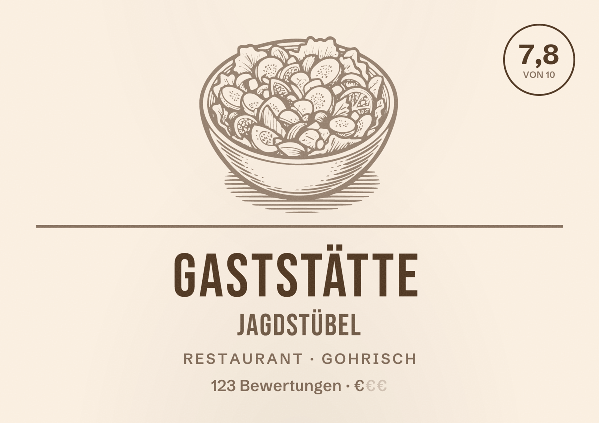 Illustriertes Poster von Gaststätte Jagdstübel, Restaurant in Gohrisch: Bewertung 7,8 von 10 aus 123 Bewertungen, Preisniveau €