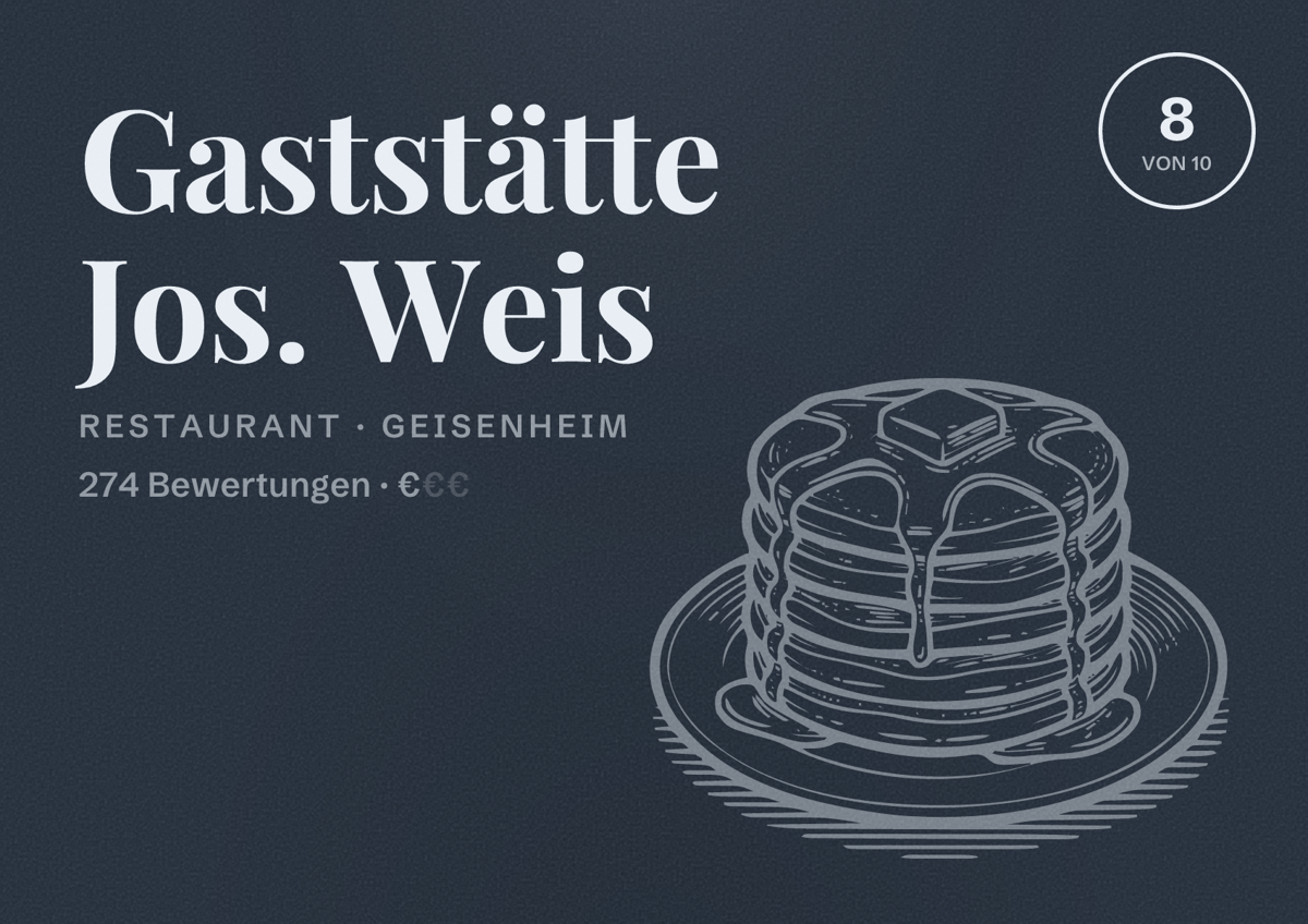 Illustriertes Poster von Gaststätte Jos. Weis, Restaurant in Geisenheim: Bewertung 8 von 10 aus 274 Bewertungen, Preisniveau €