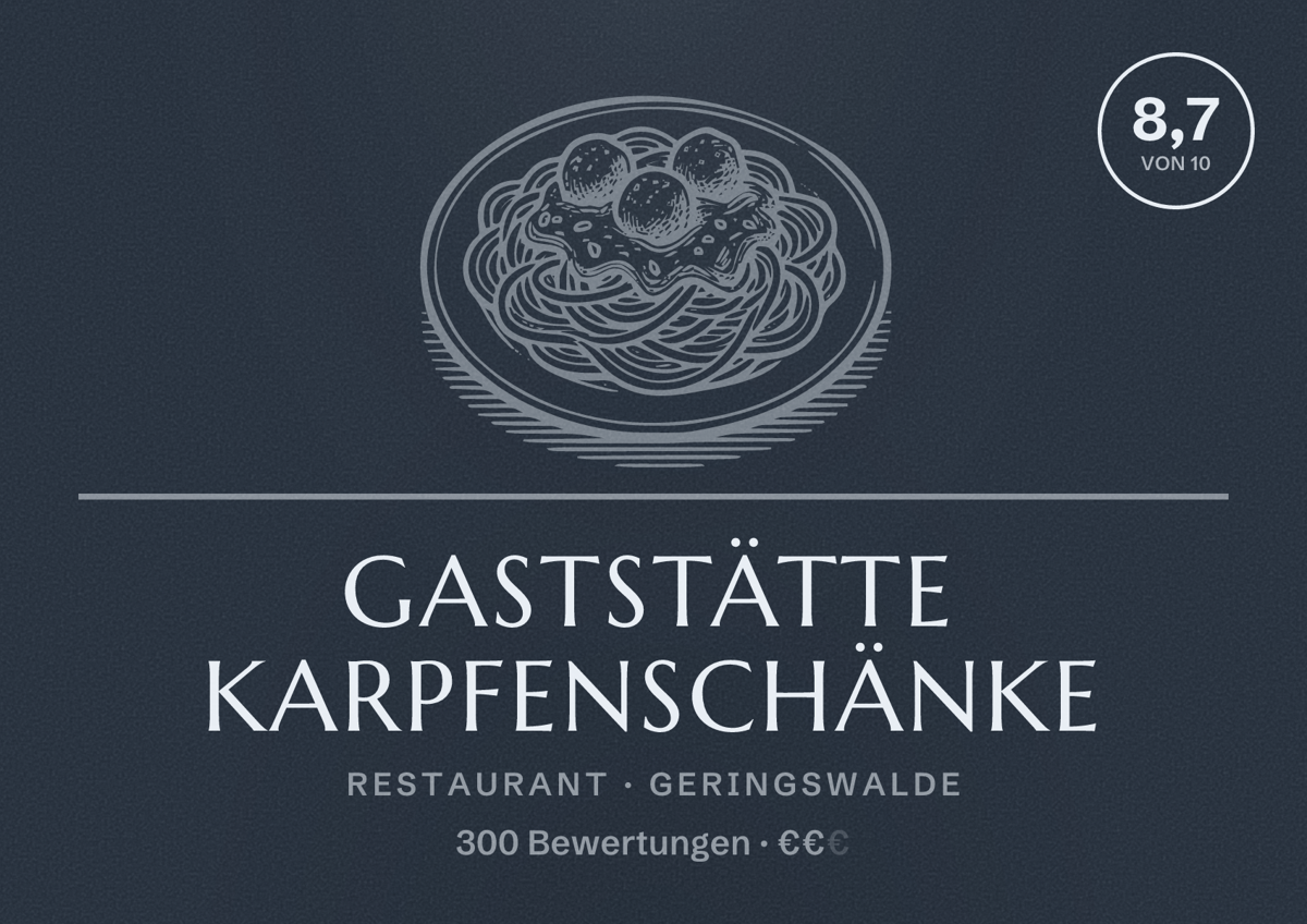 Illustriertes Poster von Gaststätte Karpfenschänke, Restaurant in Geringswalde: Bewertung 8,7 von 10 aus 300 Bewertungen, Preisniveau €€