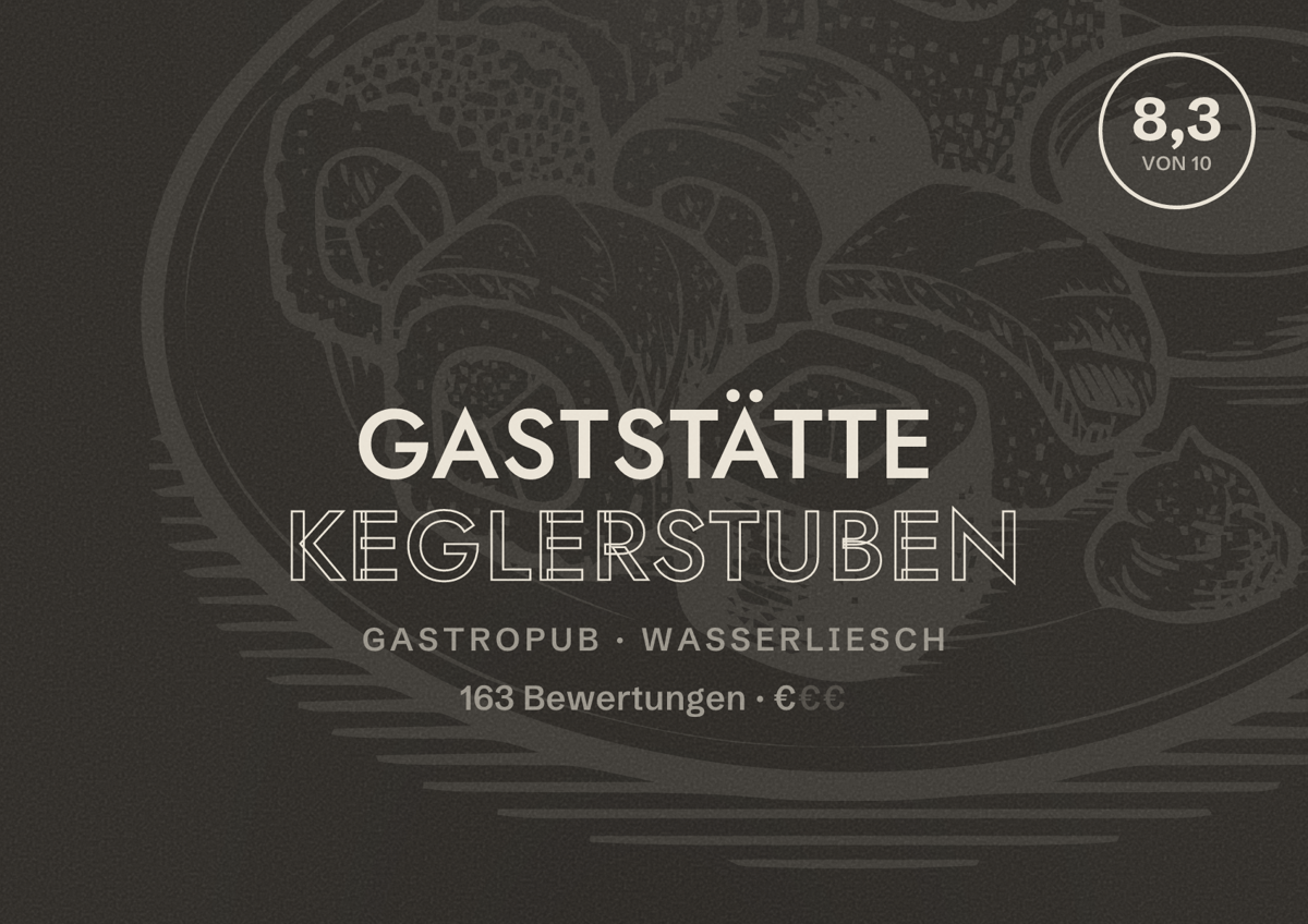 Illustriertes Poster von Gaststätte Keglerstuben, Gastropub in Wasserliesch: Bewertung 8,3 von 10 aus 163 Bewertungen, Preisniveau €