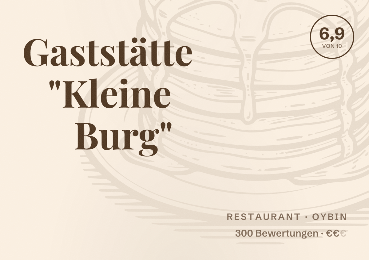 Illustriertes Poster von Gaststätte "Kleine Burg", Restaurant in Oybin: Bewertung 6,9 von 10 aus 300 Bewertungen, Preisniveau €€