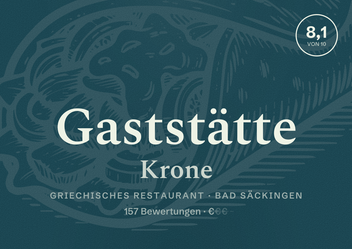 Illustriertes Poster von Gaststätte Krone, Griechisches Restaurant in Bad Säckingen: Bewertung 8,1 von 10 aus 157 Bewertungen, Preisniveau €