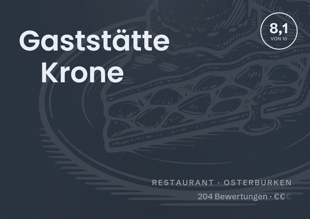 Illustriertes Poster von Gaststätte Krone, Restaurant in Osterburken: Bewertung 8,1 von 10 aus 204 Bewertungen, Preisniveau €€