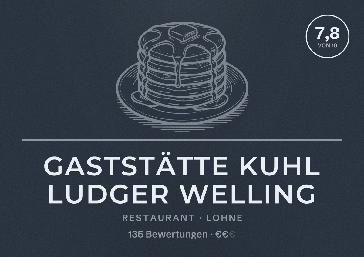 Illustriertes Poster von Gaststätte Kuhl Ludger Welling, Restaurant in Lohne: Bewertung 7,8 von 10 aus 135 Bewertungen, Preisniveau €€