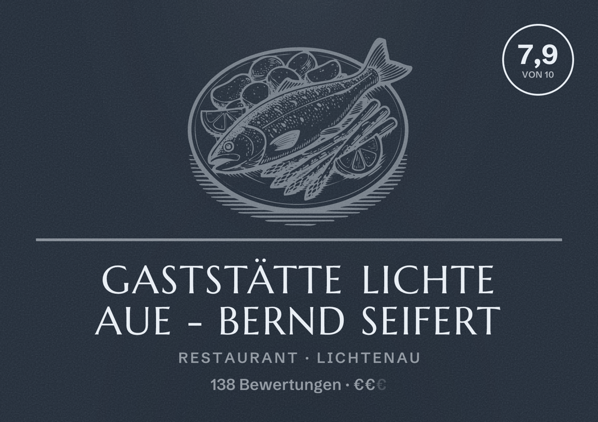 Illustriertes Poster von Gaststätte Lichte Aue - Bernd Seifert, Restaurant in Lichtenau: Bewertung 7,9 von 10 aus 138 Bewertungen, Preisniveau €€