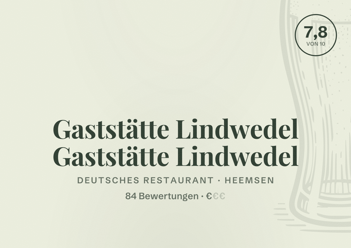 Illustriertes Poster von Gaststätte Lindwedel Gaststätte Lindwedel, Deutsches Restaurant in Heemsen: Bewertung 7,8 von 10 aus 84 Bewertungen, Preisniveau €