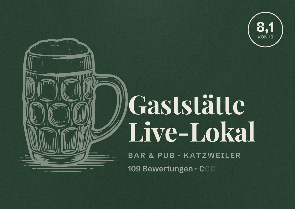 Illustriertes Poster von Gaststätte Live-Lokal, Bar & Pub in Katzweiler: Bewertung 8,1 von 10 aus 109 Bewertungen, Preisniveau €