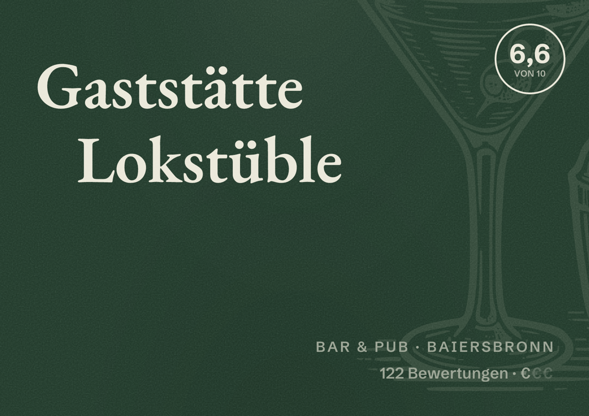 Illustriertes Poster von Gaststätte Lokstüble, Bar & Pub in Baiersbronn: Bewertung 6,6 von 10 aus 122 Bewertungen, Preisniveau €