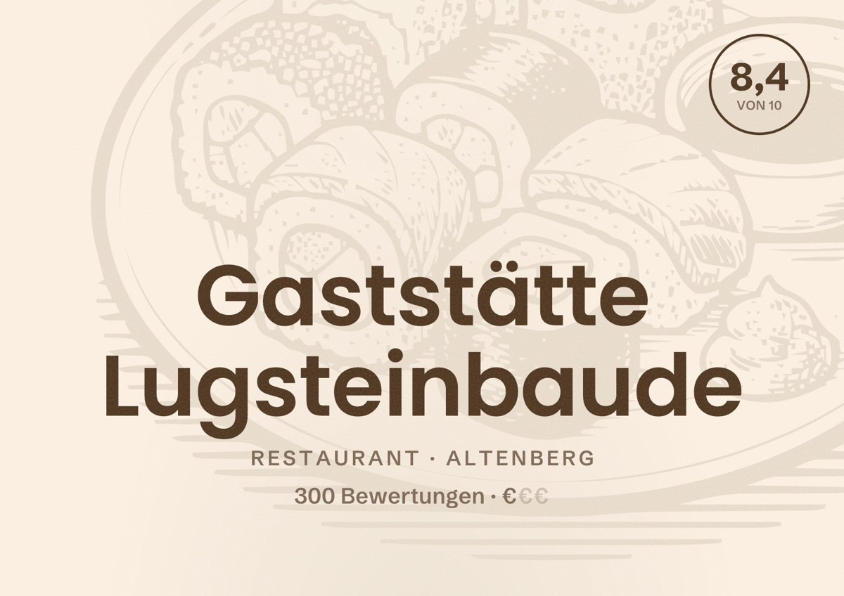 Illustriertes Poster von Gaststätte Lugsteinbaude, Restaurant in Altenberg: Bewertung 8,4 von 10 aus 300 Bewertungen, Preisniveau €