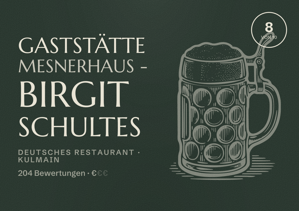 Illustriertes Poster von Gaststätte Mesnerhaus - Birgit Schultes, Deutsches Restaurant in Kulmain: Bewertung 8 von 10 aus 204 Bewertungen, Preisniveau €