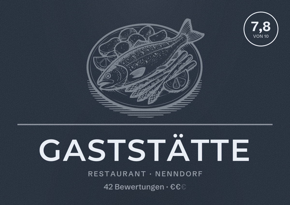 Illustriertes Poster von Gaststätte, Restaurant in Nenndorf: Bewertung 7,8 von 10 aus 42 Bewertungen, Preisniveau €€
