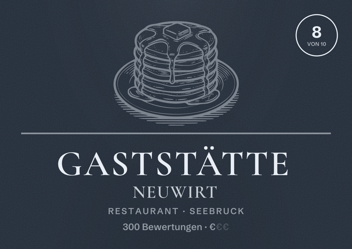 Illustriertes Poster von Gaststätte Neuwirt, Restaurant in Seebruck: Bewertung 8 von 10 aus 300 Bewertungen, Preisniveau €