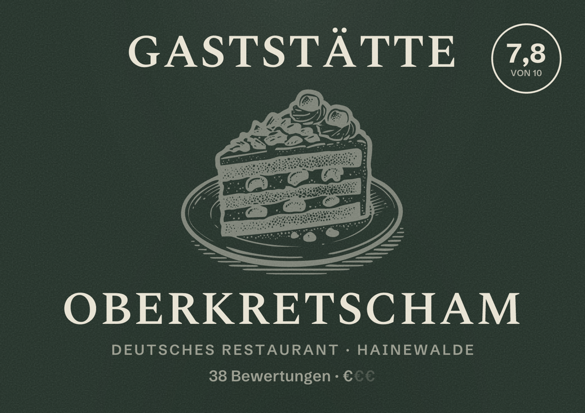 Illustriertes Poster von Gaststätte Oberkretscham, Deutsches Restaurant in Hainewalde: Bewertung 7,8 von 10 aus 38 Bewertungen, Preisniveau €