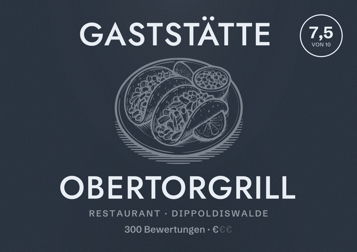 Illustriertes Poster von Gaststätte Obertorgrill, Restaurant in Dippoldiswalde: Bewertung 7,5 von 10 aus 300 Bewertungen, Preisniveau €