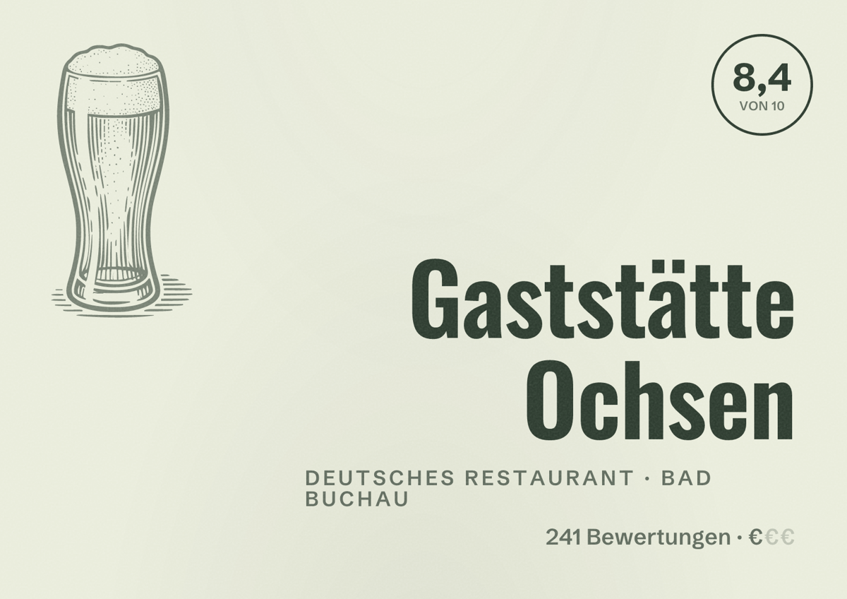 Illustriertes Poster von Gaststätte Ochsen, Deutsches Restaurant in Bad Buchau: Bewertung 8,4 von 10 aus 241 Bewertungen, Preisniveau €