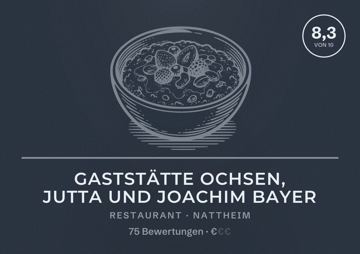Illustriertes Poster von Gaststätte Ochsen, Jutta und Joachim Bayer, Restaurant in Nattheim: Bewertung 8,3 von 10 aus 75 Bewertungen, Preisniveau €