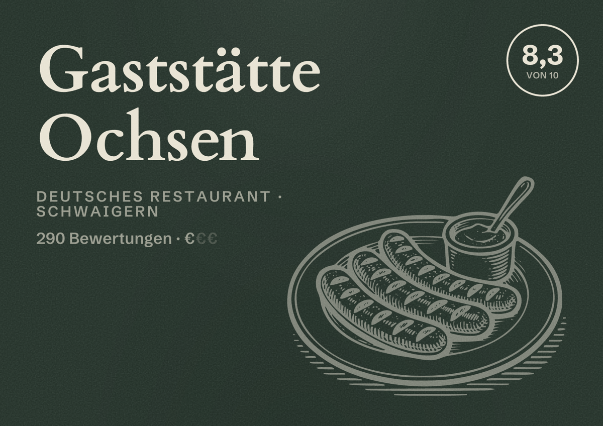 Illustriertes Poster von Gaststätte Ochsen, Deutsches Restaurant in Schwaigern: Bewertung 8,3 von 10 aus 290 Bewertungen, Preisniveau €