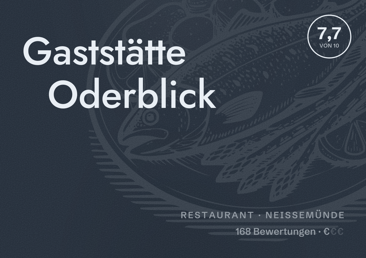 Illustriertes Poster von Gaststätte Oderblick, Restaurant in Neißemünde: Bewertung 7,7 von 10 aus 168 Bewertungen, Preisniveau €