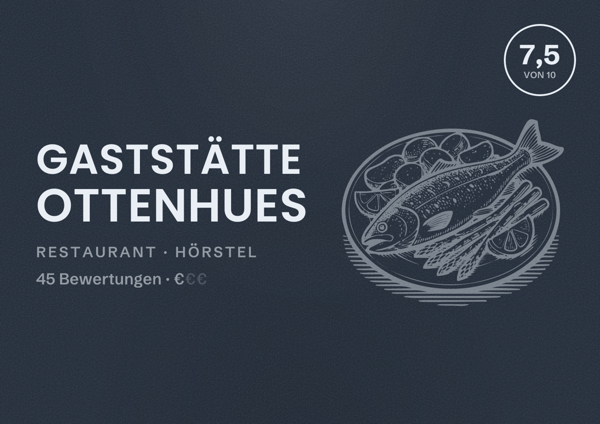 Illustriertes Poster von Gaststätte Ottenhues, Restaurant in Hörstel: Bewertung 7,5 von 10 aus 45 Bewertungen, Preisniveau €