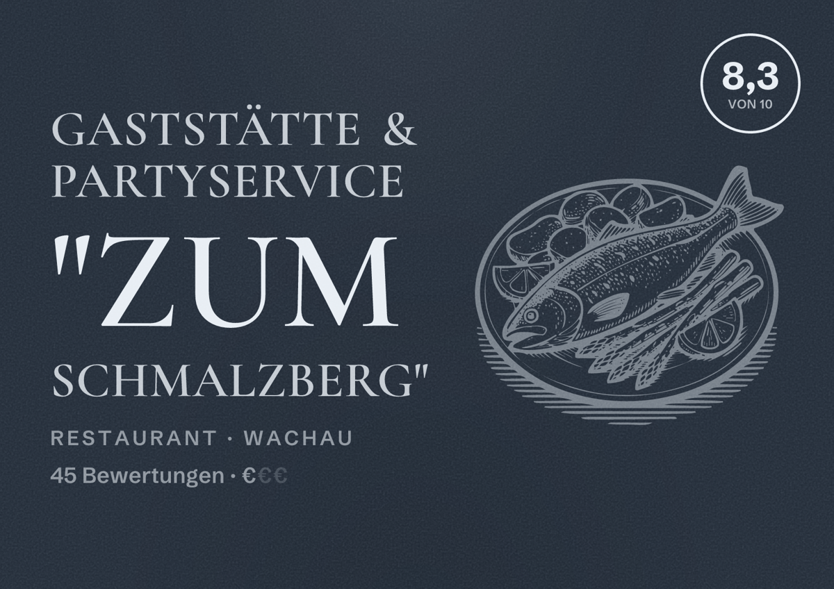Illustriertes Poster von Gaststätte & Partyservice "Zum Schmalzberg", Restaurant in Wachau: Bewertung 8,3 von 10 aus 45 Bewertungen, Preisniveau €