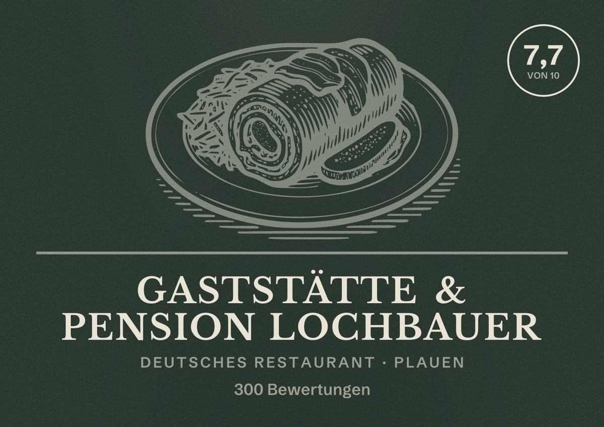 Illustriertes Poster von Gaststätte & Pension Lochbauer, Deutsches Restaurant in Plauen: Bewertung 7,7 von 10 aus 300 Bewertungen