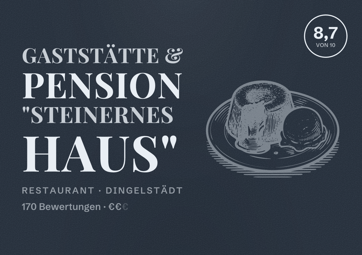 Illustriertes Poster von Gaststätte & Pension "Steinernes Haus", Restaurant in Dingelstädt: Bewertung 8,7 von 10 aus 170 Bewertungen, Preisniveau €€