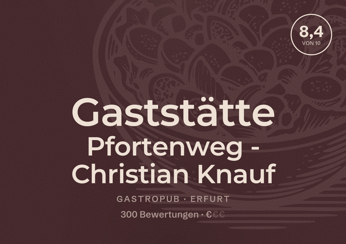 Illustriertes Poster von Gaststätte Pfortenweg - Christian Knauf, Gastropub in Erfurt: Bewertung 8,4 von 10 aus 300 Bewertungen, Preisniveau €
