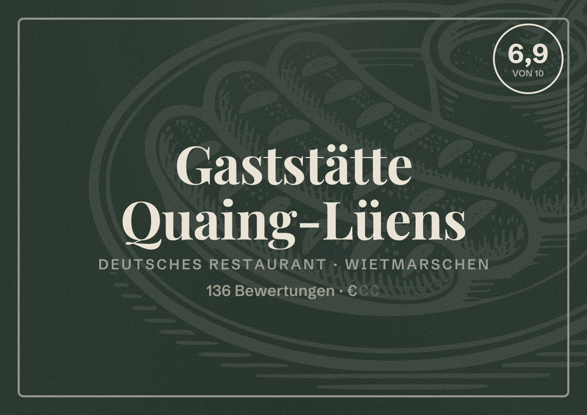 Illustriertes Poster von Gaststätte Quaing-Lüens, Deutsches Restaurant in Wietmarschen: Bewertung 6,9 von 10 aus 136 Bewertungen, Preisniveau €