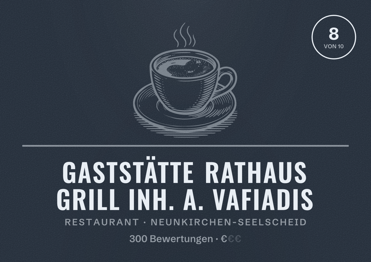 Illustriertes Poster von Gaststätte Rathaus Grill Inh. A. Vafiadis, Restaurant in Neunkirchen-Seelscheid: Bewertung 8 von 10 aus 300 Bewertungen, Preisniveau €