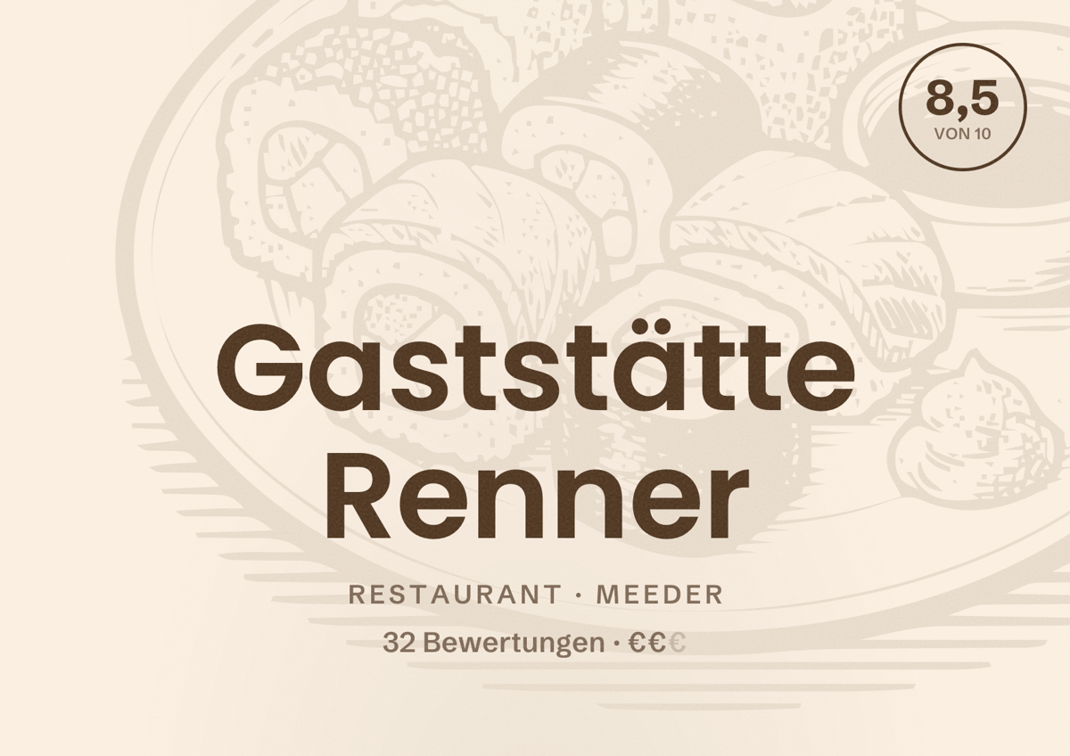 Illustriertes Poster von Gaststätte Renner, Restaurant in Meeder: Bewertung 8,5 von 10 aus 32 Bewertungen, Preisniveau €€