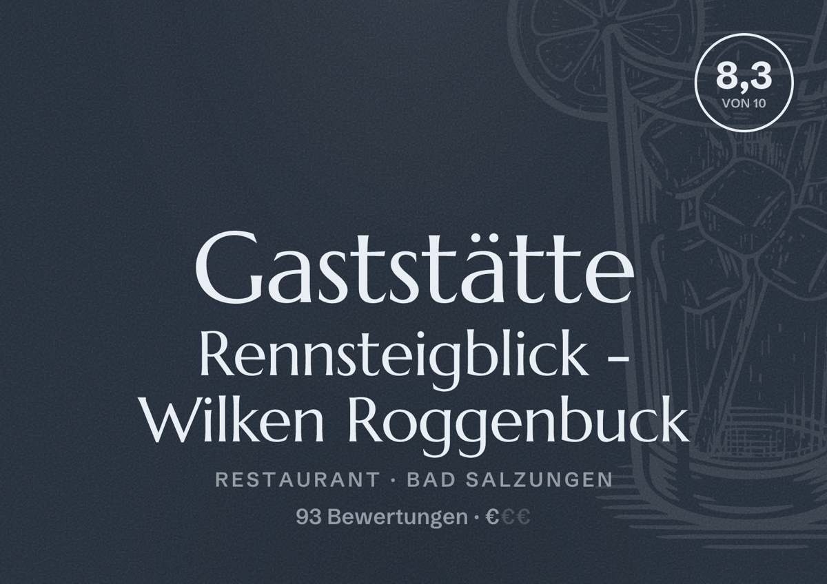 Illustriertes Poster von Gaststätte Rennsteigblick - Wilken Roggenbuck, Restaurant in Bad Salzungen: Bewertung 8,3 von 10 aus 93 Bewertungen, Preisniveau €