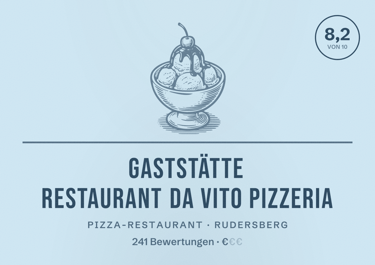 Illustriertes Poster von Gaststätte Restaurant Da Vito Pizzeria, Pizza-Restaurant in Rudersberg: Bewertung 8,2 von 10 aus 241 Bewertungen, Preisniveau €