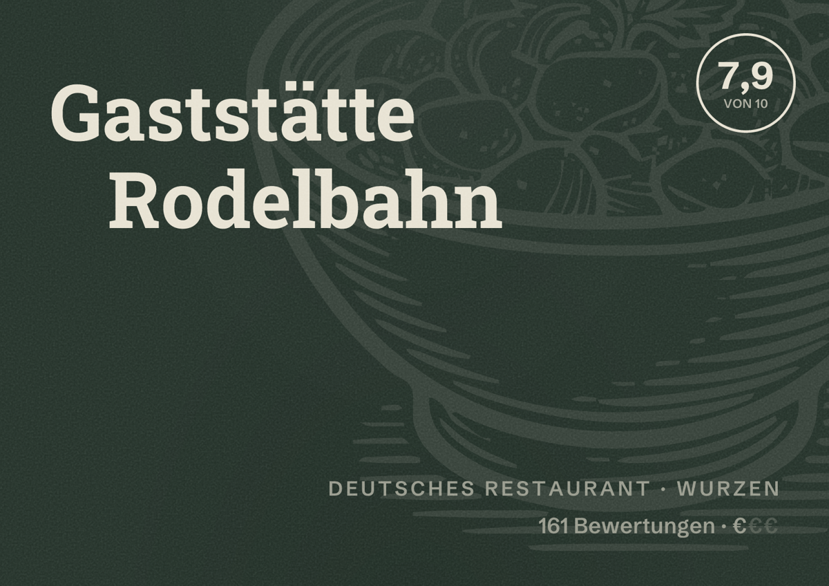 Illustriertes Poster von Gaststätte Rodelbahn, Deutsches Restaurant in Wurzen: Bewertung 7,9 von 10 aus 161 Bewertungen, Preisniveau €