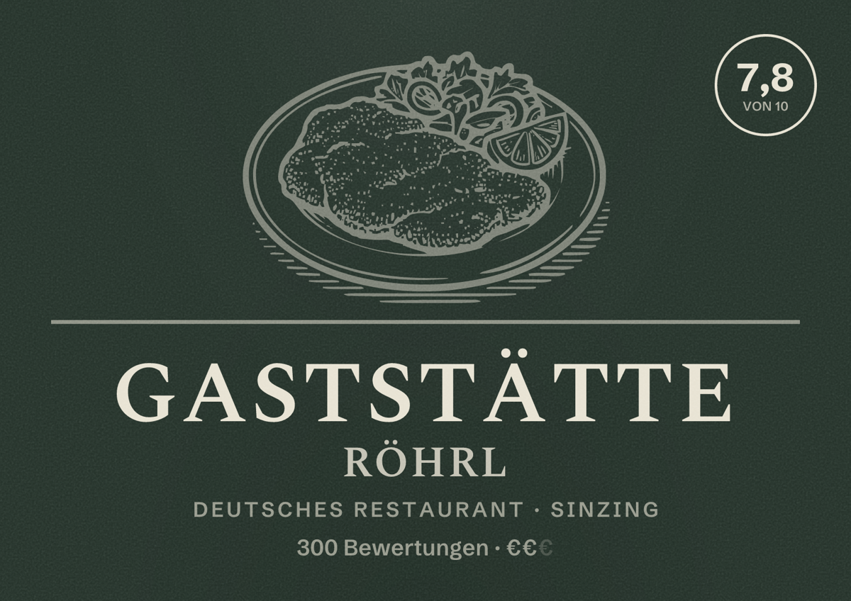 Illustriertes Poster von Gaststätte Röhrl, Deutsches Restaurant in Sinzing: Bewertung 7,8 von 10 aus 300 Bewertungen, Preisniveau €€