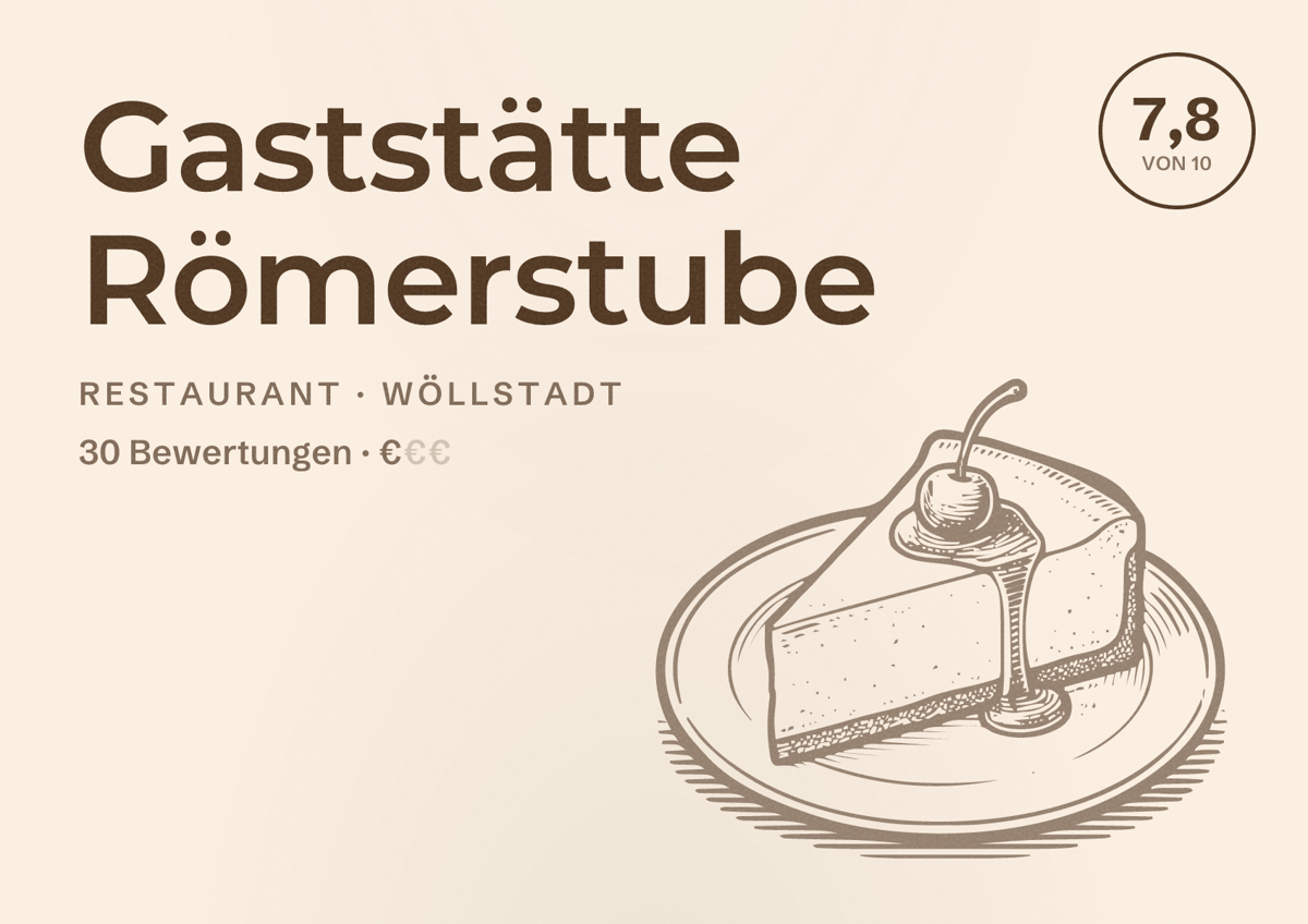Illustriertes Poster von Gaststätte Römerstube, Restaurant in Wöllstadt: Bewertung 7,8 von 10 aus 30 Bewertungen, Preisniveau €