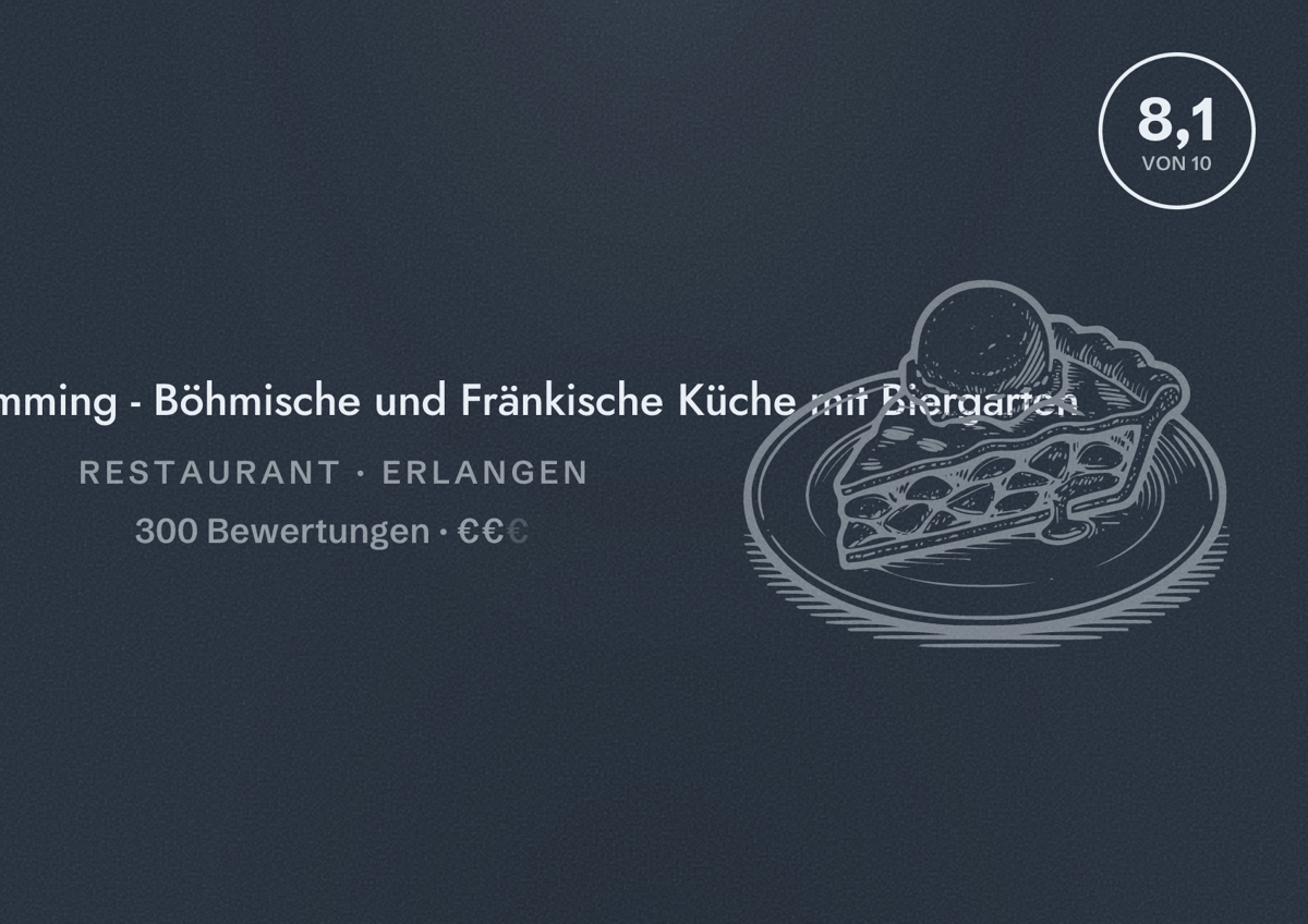 Illustriertes Poster von Gaststätte Römming - Böhmische und Fränkische Küche mit Biergarten, Restaurant in Erlangen: Bewertung 8,1 von 10 aus 300 Bewertungen, Preisniveau €€