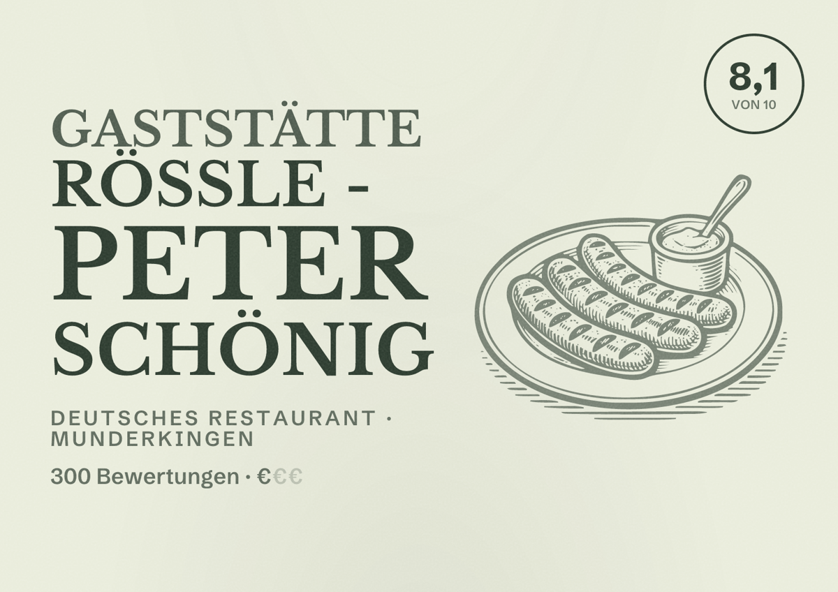Illustriertes Poster von Gaststätte Rössle - Peter Schönig, Deutsches Restaurant in Munderkingen: Bewertung 8,1 von 10 aus 300 Bewertungen, Preisniveau €