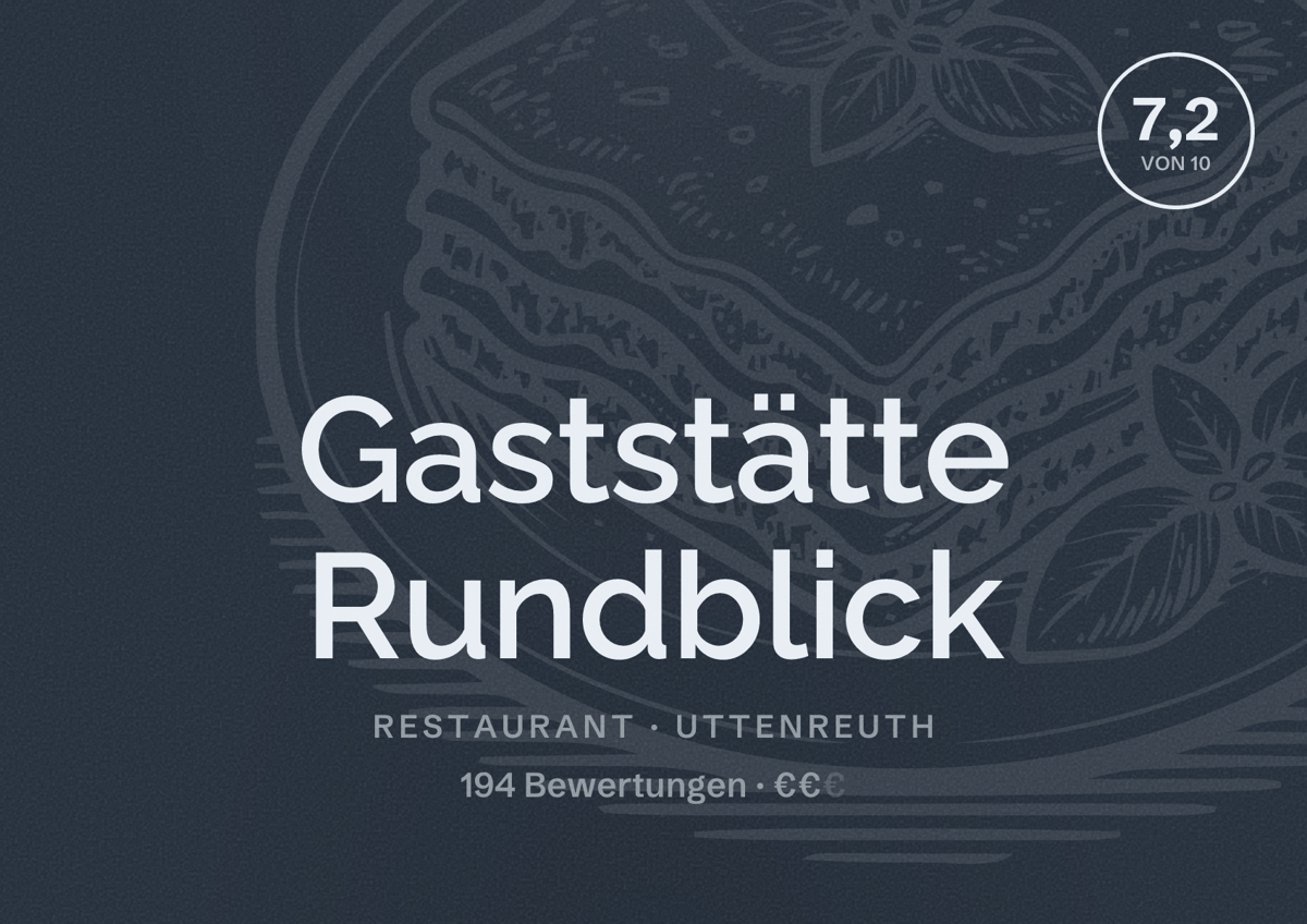 Illustriertes Poster von Gaststätte Rundblick, Restaurant in Uttenreuth: Bewertung 7,2 von 10 aus 194 Bewertungen, Preisniveau €€