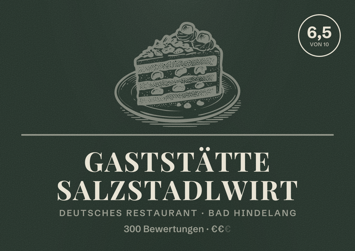 Illustriertes Poster von Gaststätte Salzstadlwirt, Deutsches Restaurant in Bad Hindelang: Bewertung 6,5 von 10 aus 300 Bewertungen, Preisniveau €€